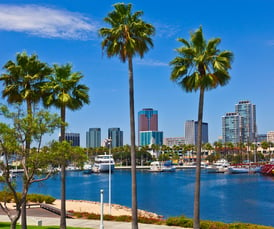 downtown long beach skyline from across the water