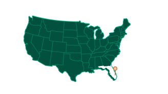 green map of the united states with florida highlited in white